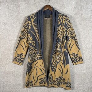 Icelandic Design Sweater Womens Small Gray Mustard‎ Wool Blend Cardigan Coatigan